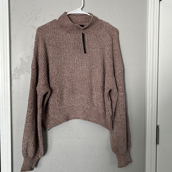 New LULUS Women’s Up the Comfort Taupe Chenille Knit Mock Neck Sweater Small - Picture 3 of 12